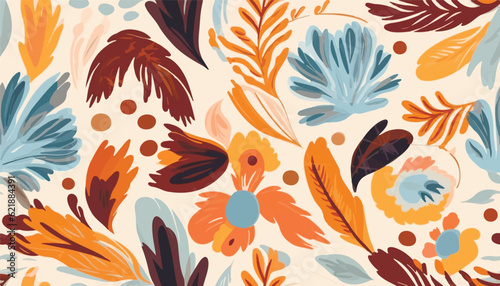 Hand drawn abstract shapes floral pattern. Collage contemporary print. Fashionable template for design. Ethnic style.