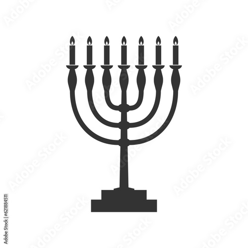 Menorah candelabrum with seven lit candles graphic icon. Candlestick in the form of a menorah sign isolated on white background. Vector illustration
