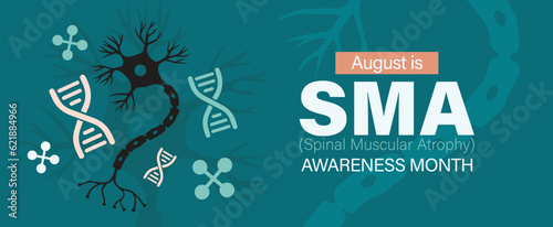 August is Spinal Muscular Atrophy Awareness Month. Vector banner poster. SMA awareness flat design.