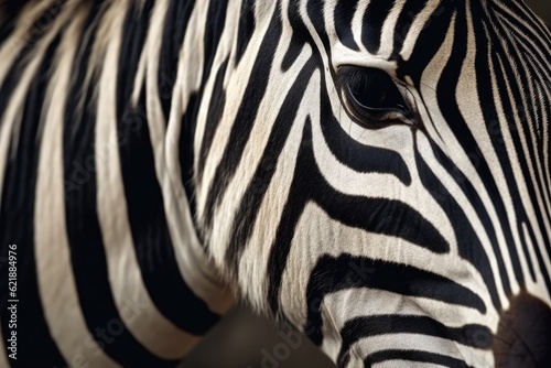 Background of natural zebra skin. Close up intricate pattern of lines on the skin of a zebra. Ai generative.