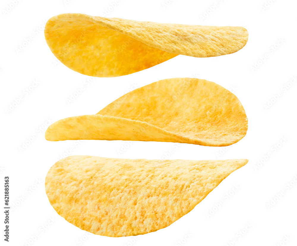 Set of delicious potato chips, cut out Set of delicious potato chips, cut out