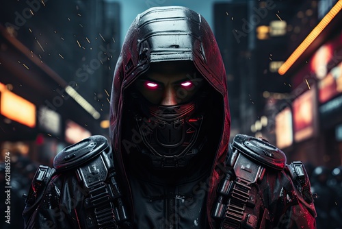 Fototapeta Ninjutsu Cyberpunk: Il Luccichio della Lama con un Messaggio Etereo - Generative