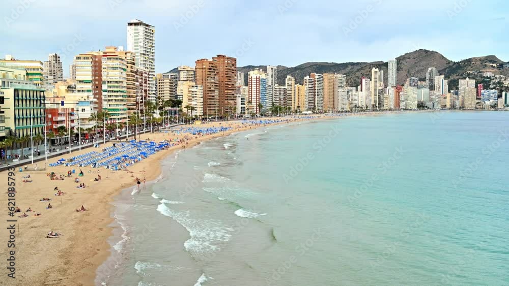 Panoramic view of waterline, beach and city of Benidorm, Spain Panoramic view of waterline, beach and city of Benidorm, Spain