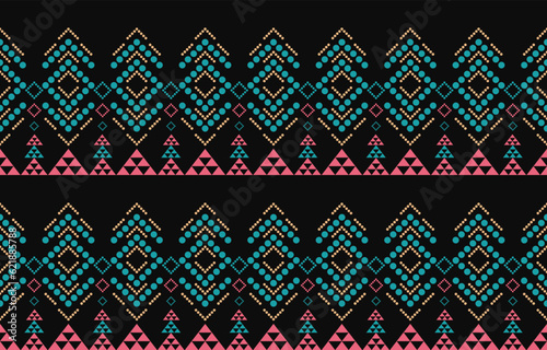 Ethnic abstract ikat art. Aztec ornament print. geometric ethnic pattern seamless  color oriental.  Design for background ,curtain, carpet, wallpaper, clothing, wrapping, Batik, vector illustration.