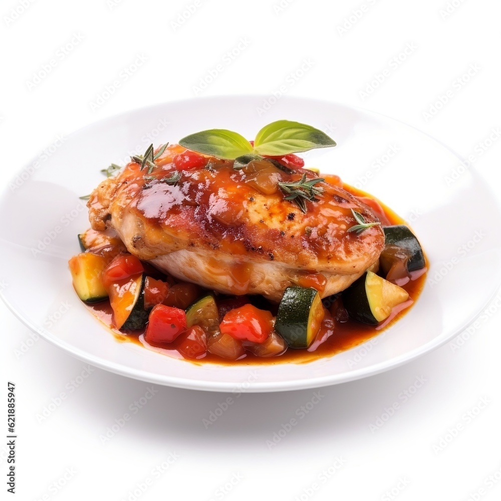 Pan fried chicken with vegetables Ratatouille generative ai Pan fried chicken with vegetables Ratatouille generative ai