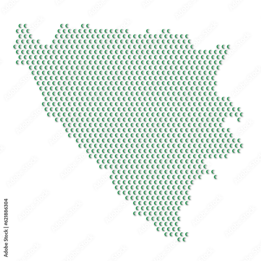 Map of the country of Bosnia and Herzegovina with green half moon icons texture on a white background