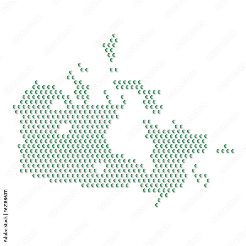 Map of the country of Canada with green half moon icons texture on a white background