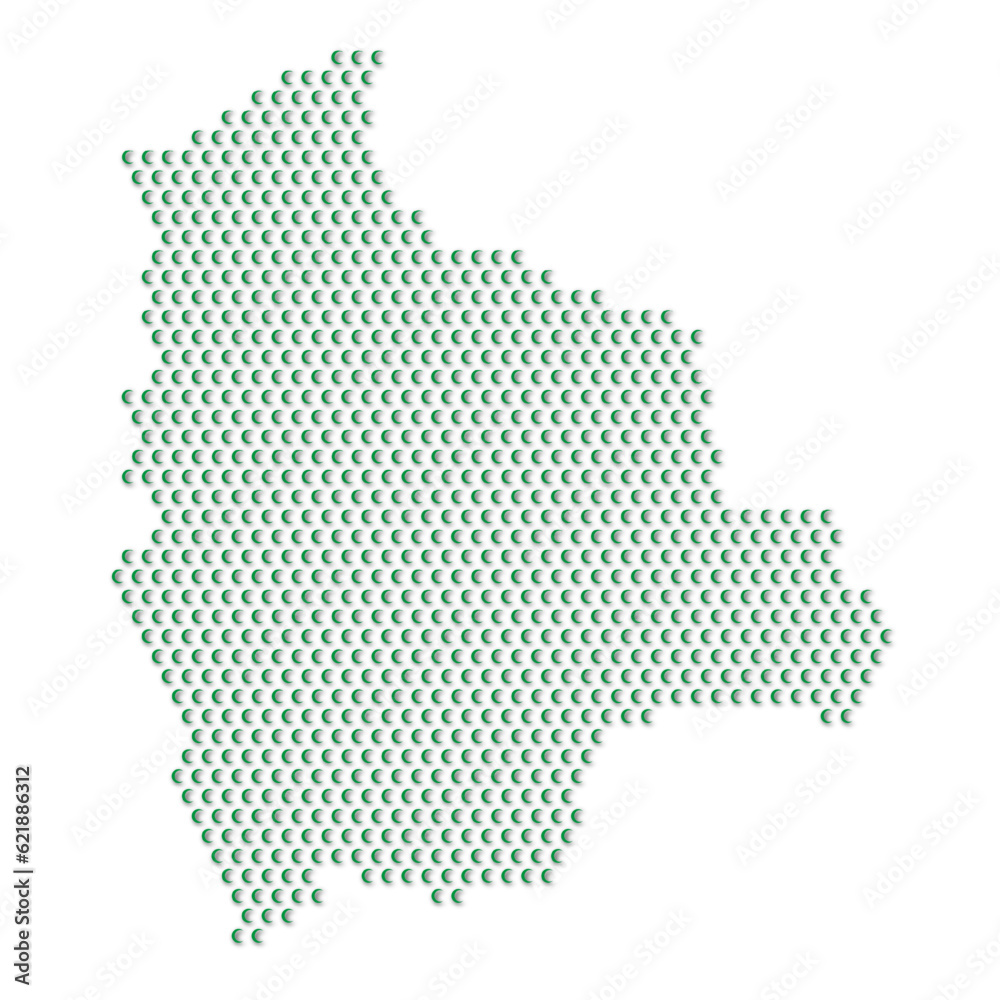 Map of the country of Bolivia with green half moon icons texture on a white background
