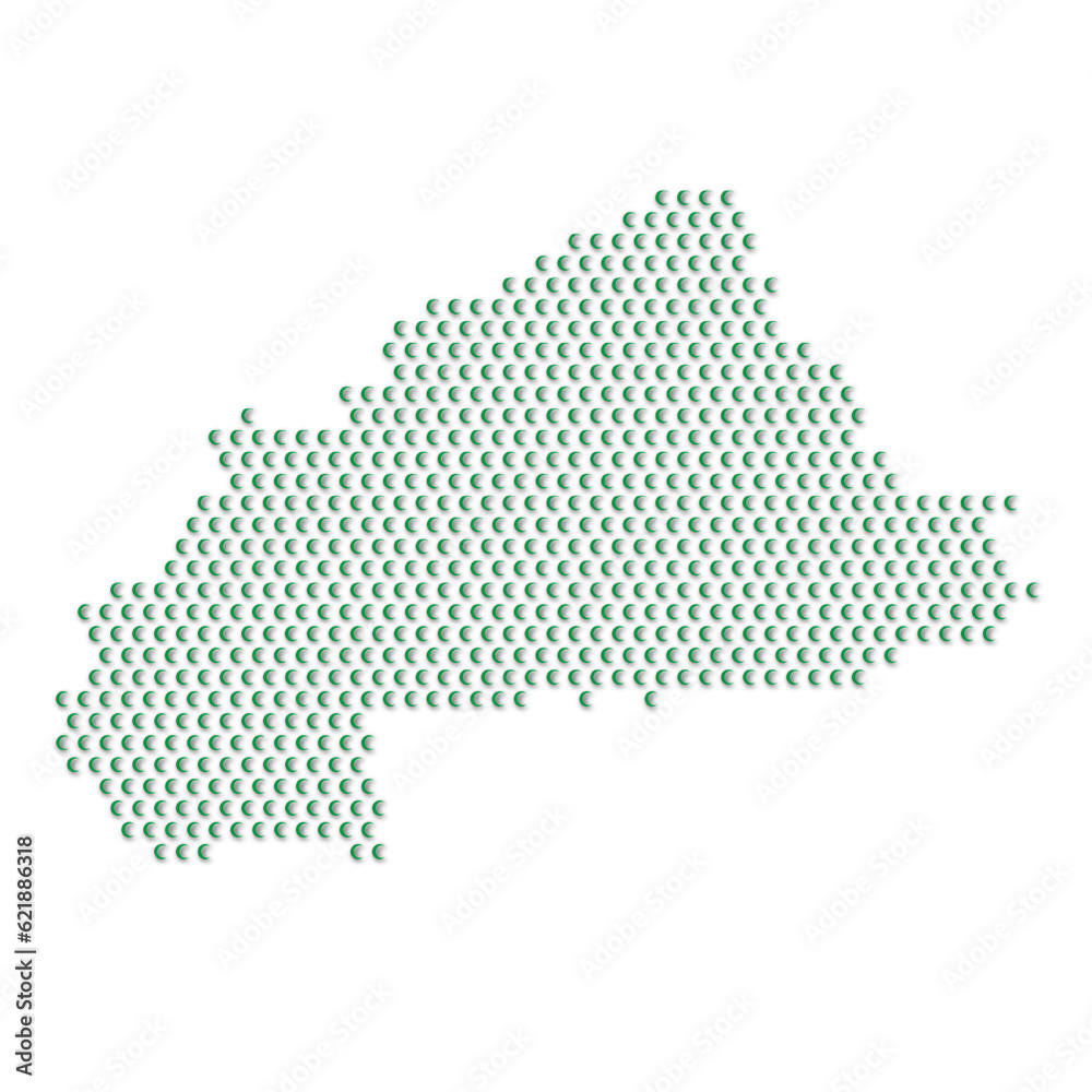 Map of the country of Burkina Faso with green half moon icons texture on a white background