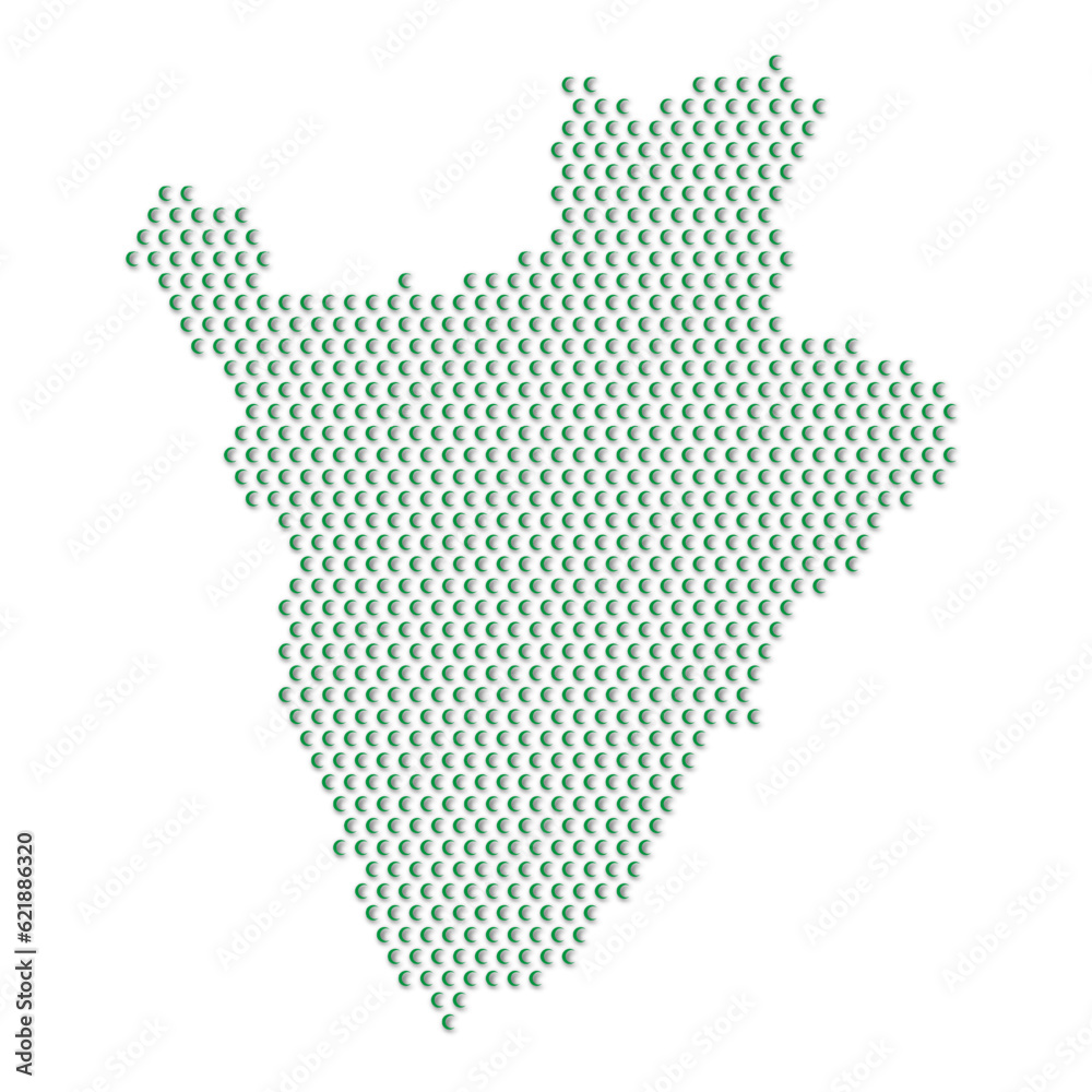 Map of the country of Burundi with green half moon icons texture on a white background
