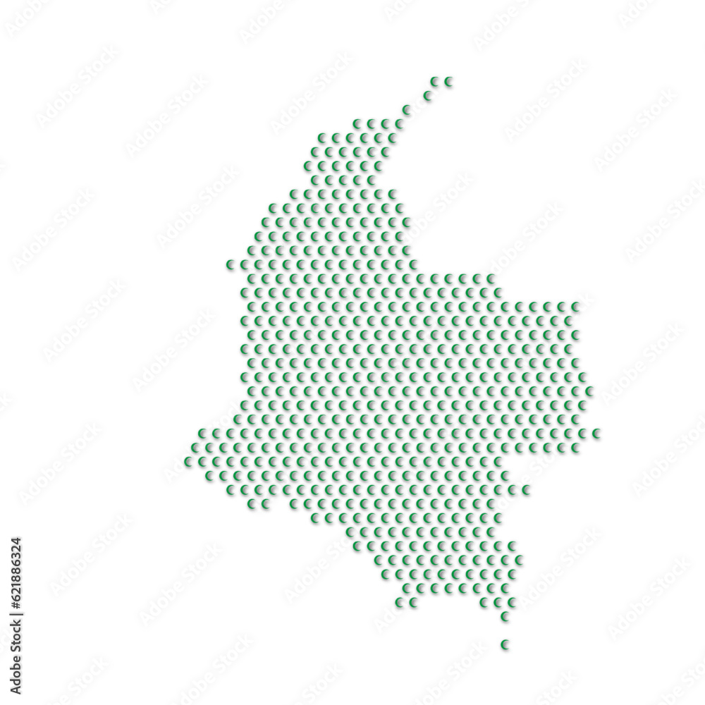 Map of the country of Colombia with green half moon icons texture on a white background