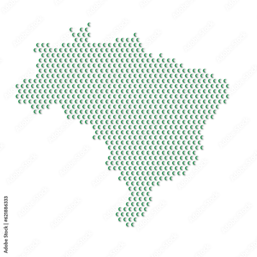 Map of the country of Brazil with green half moon icons texture on a white background