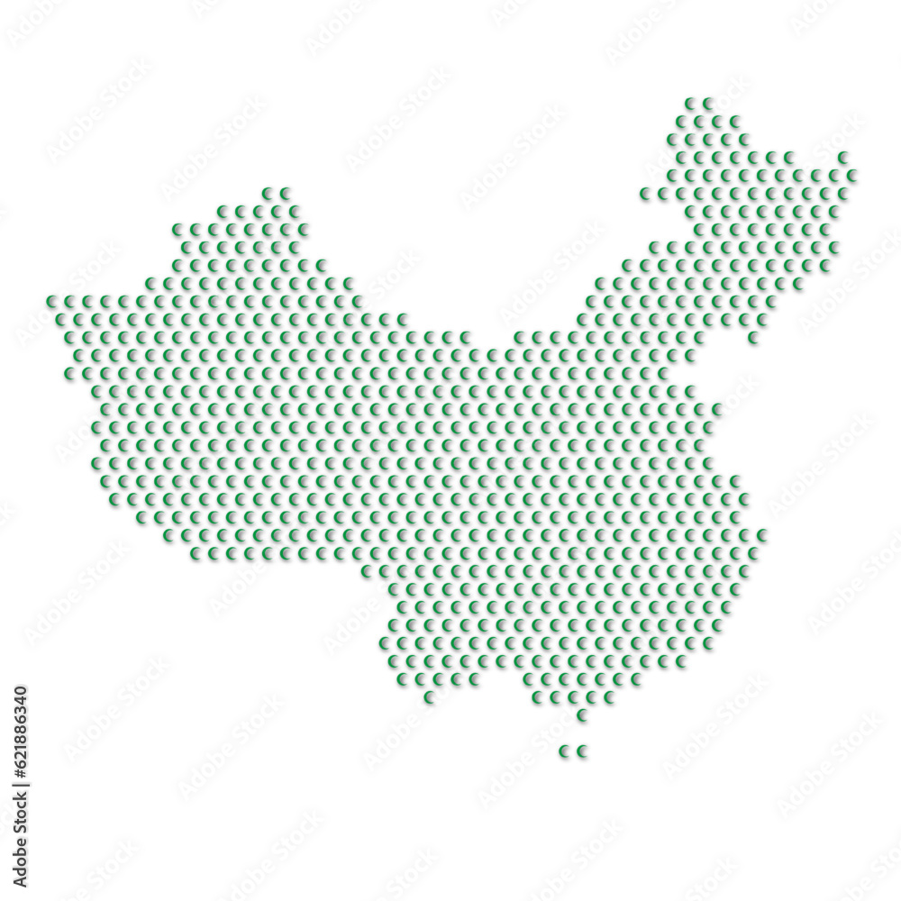 Map of the country of China with green half moon icons texture on a white background