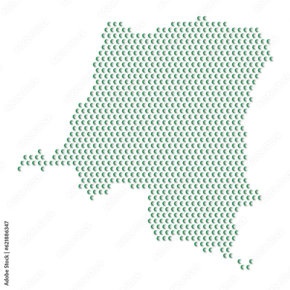 Map of the country of Democratic Republic of the Congo with green half moon icons texture on a white background