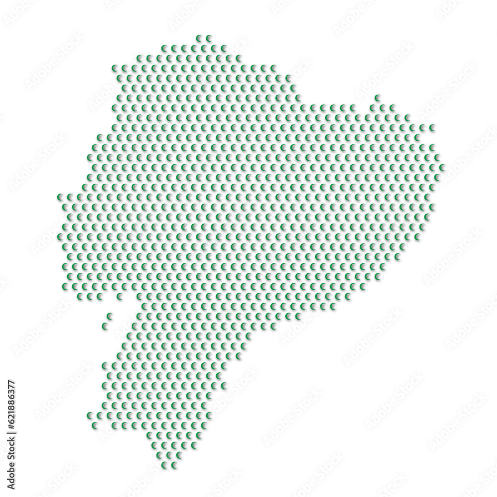 Map of the country of Ecuador with green half moon icons texture on a white background