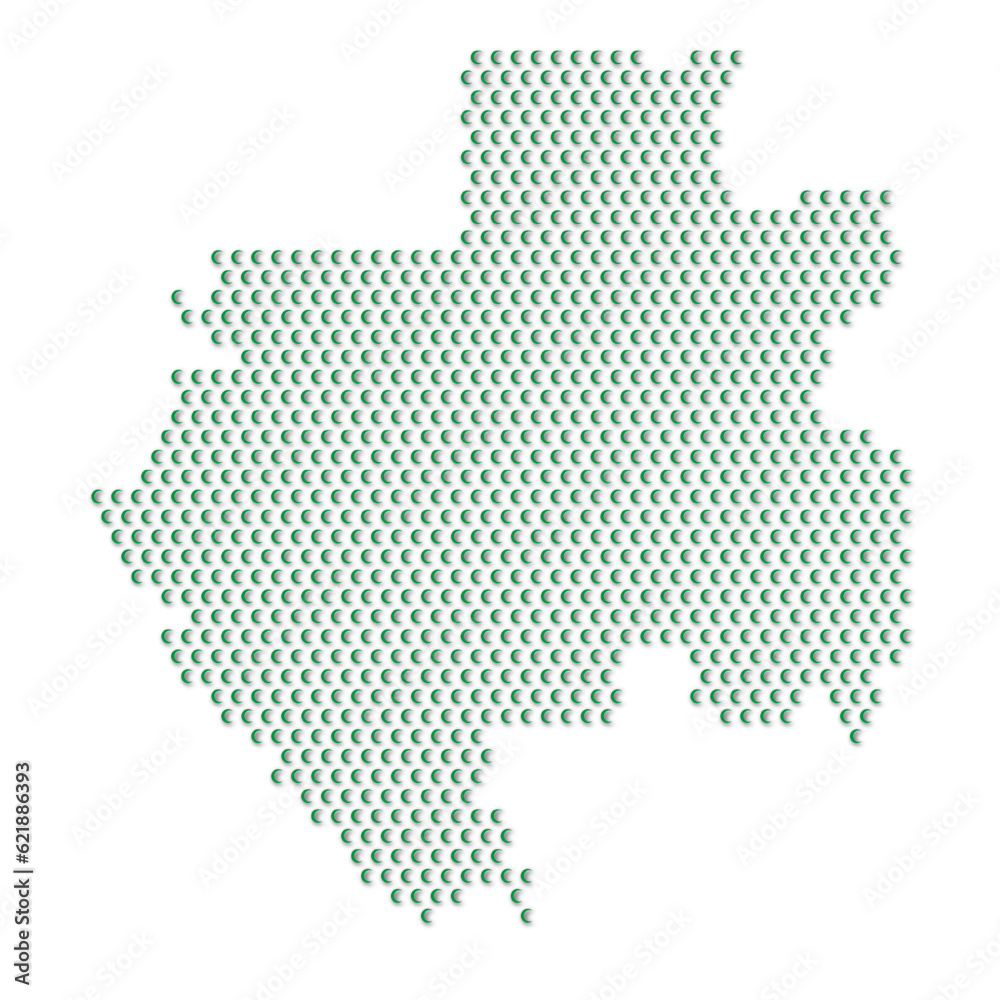 Map of the country of Gabon with green half moon icons texture on a white background
