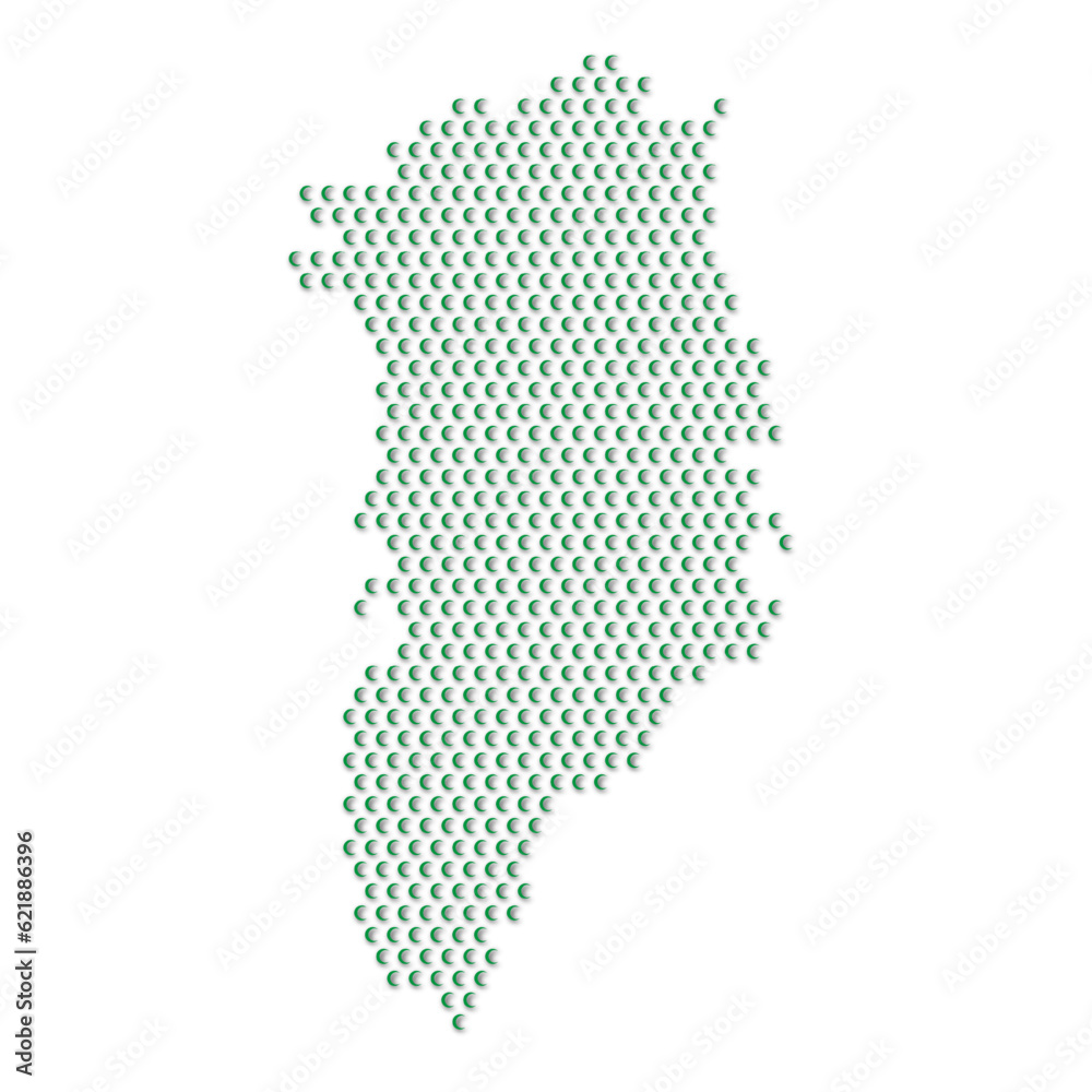 Map of the country of Greenland with green half moon icons texture on a white background