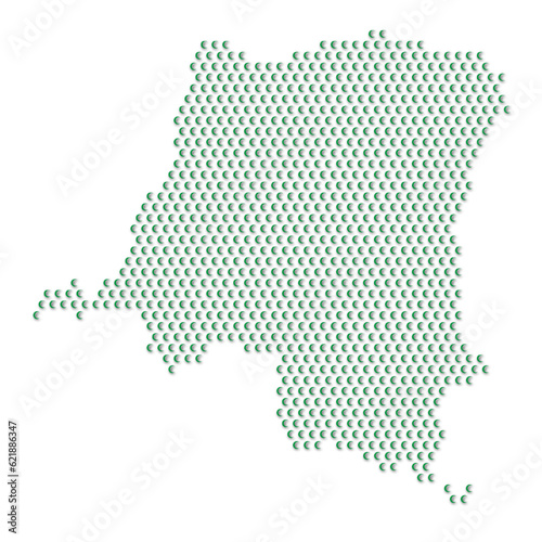 Map of the country of Democratic Republic of the Congo with green half moon icons texture on a white background