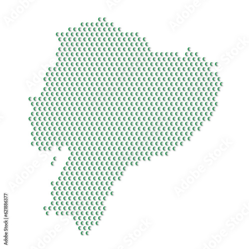 Map of the country of Ecuador with green half moon icons texture on a white background
