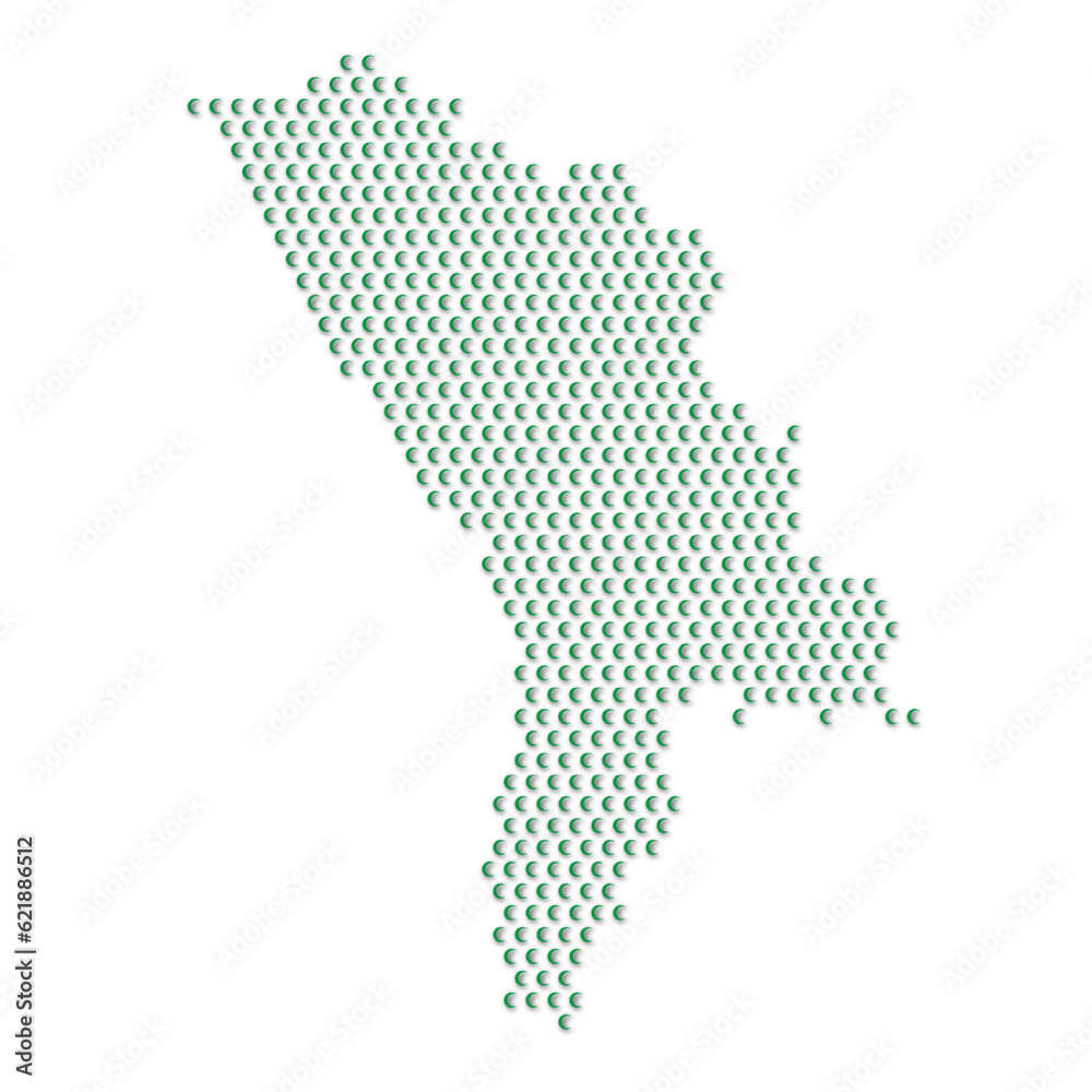 Map of the country of Moldova with green half moon icons texture on a white background