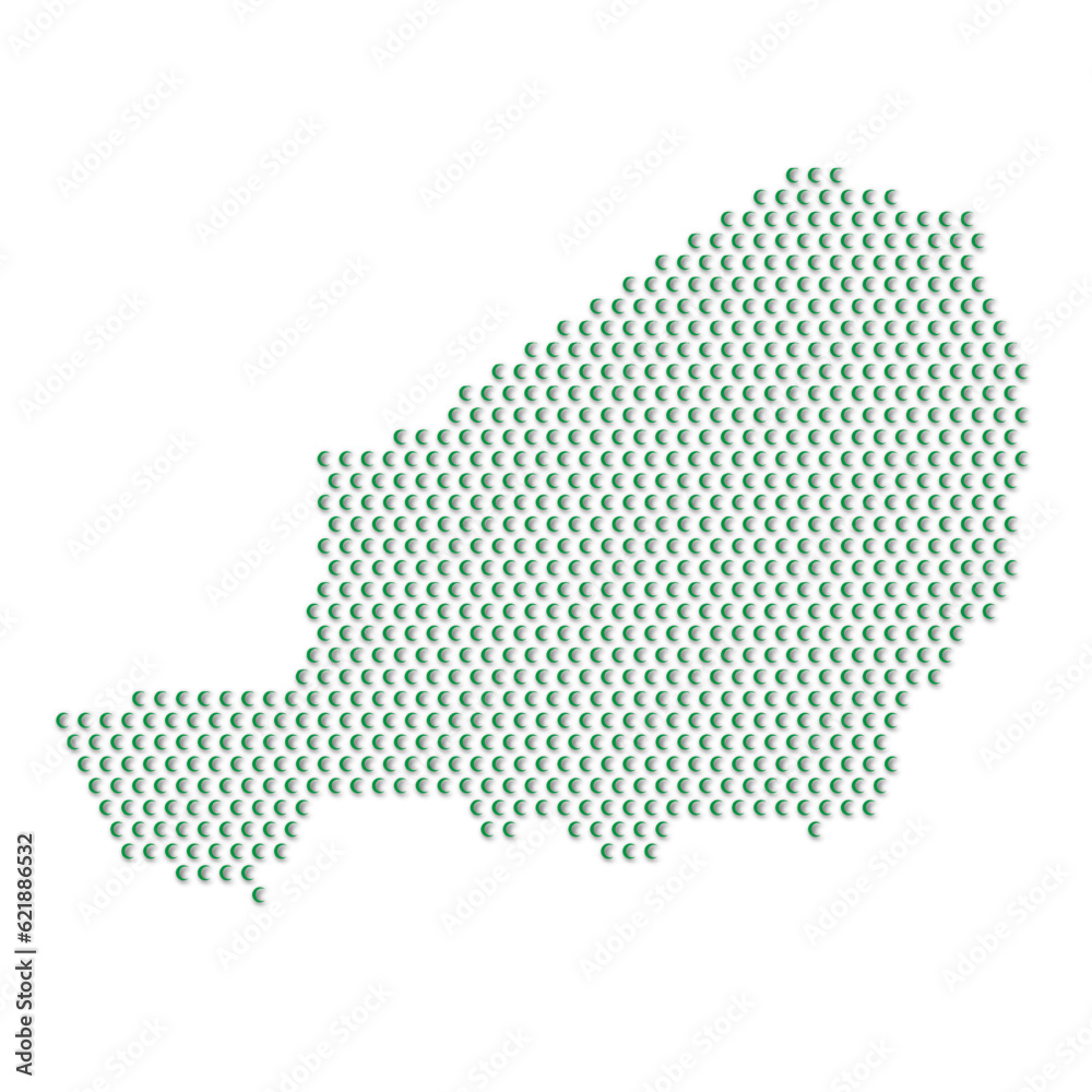 Map of the country of Niger with green half moon icons texture on a white background
