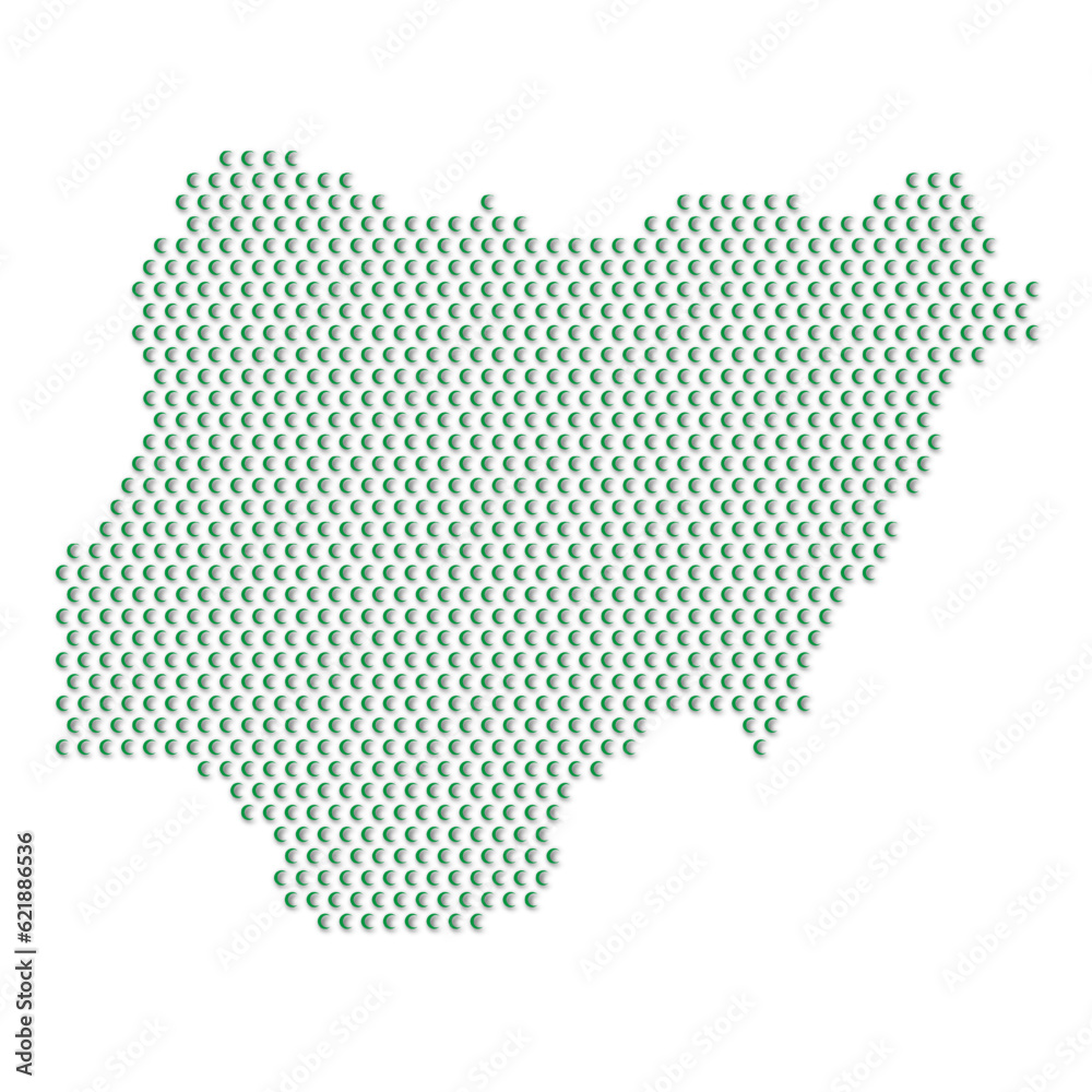 Map of the country of Nigeria with green half moon icons texture on a white background