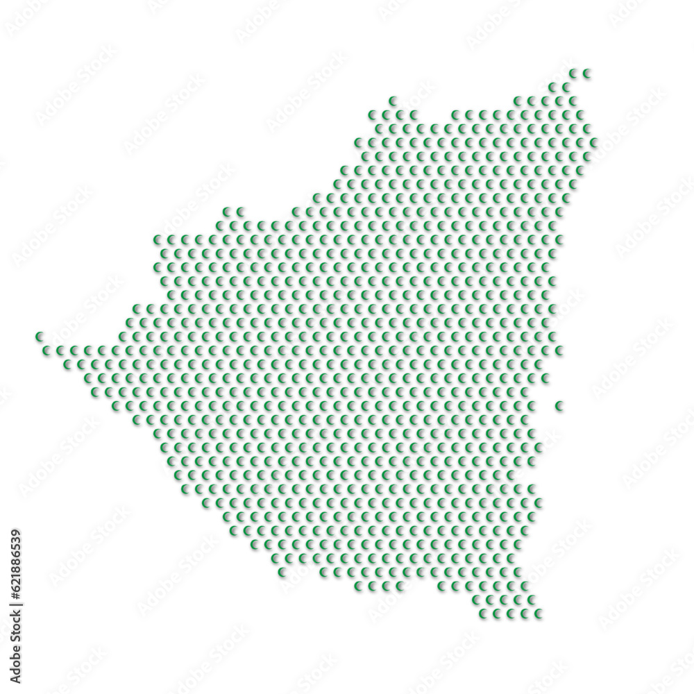 Map of the country of Nicaragua with green half moon icons texture on a white background