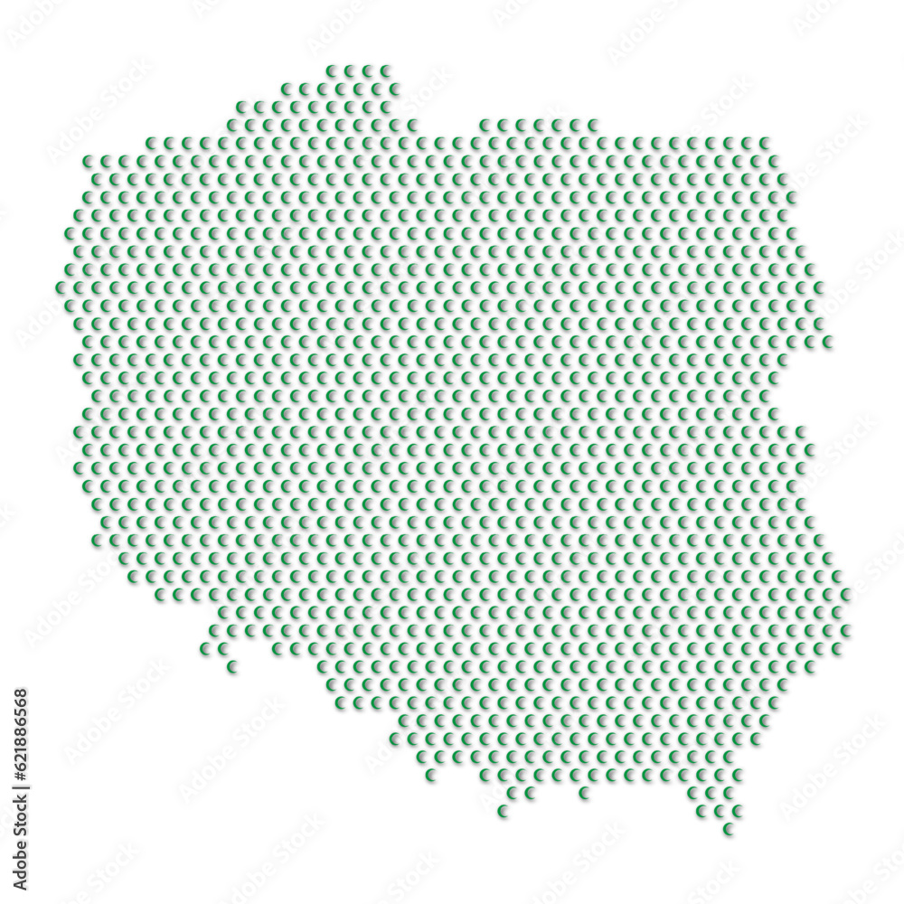 Map of the country of Poland with green half moon icons texture on a white background