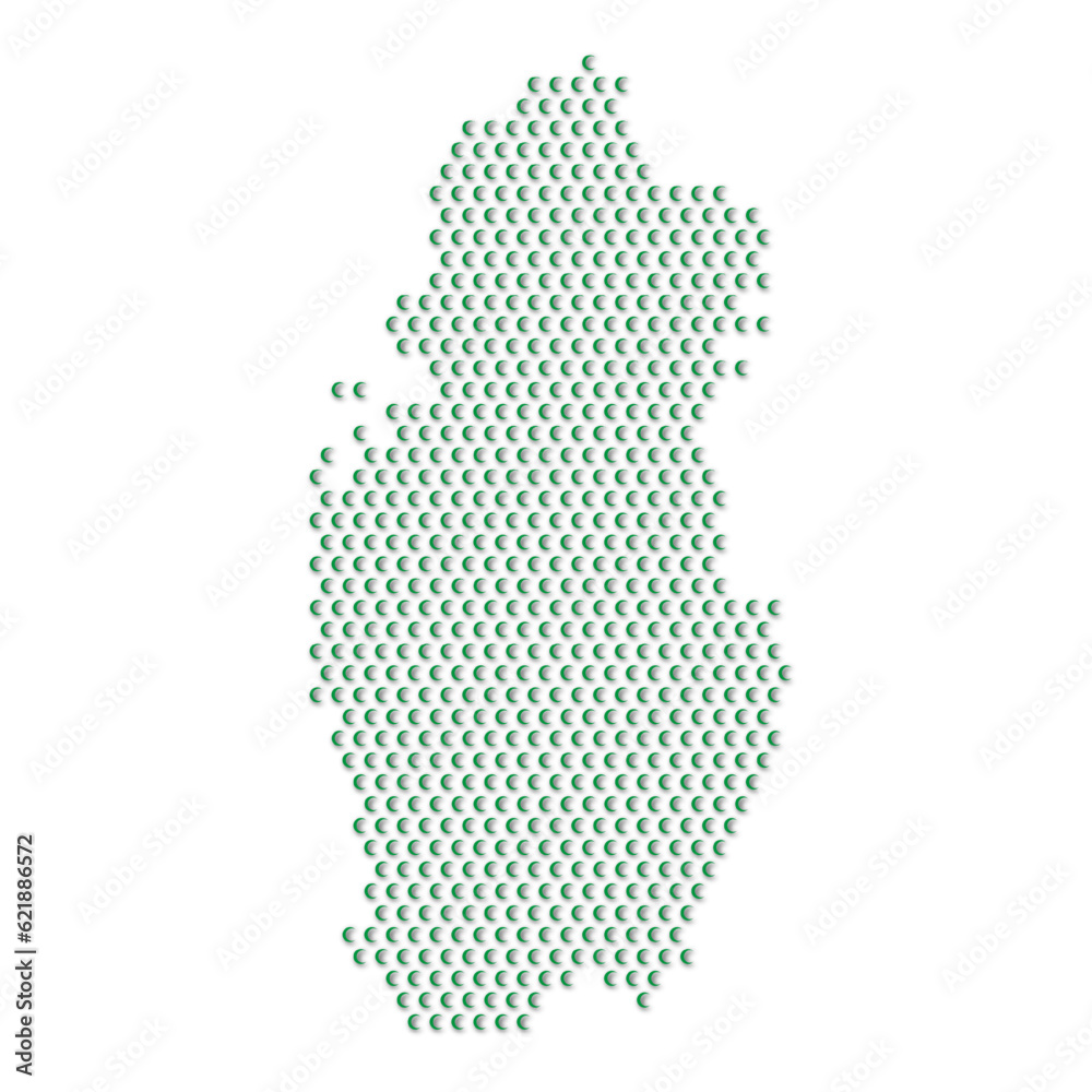 Map of the country of Qatar with green half moon icons texture on a white background