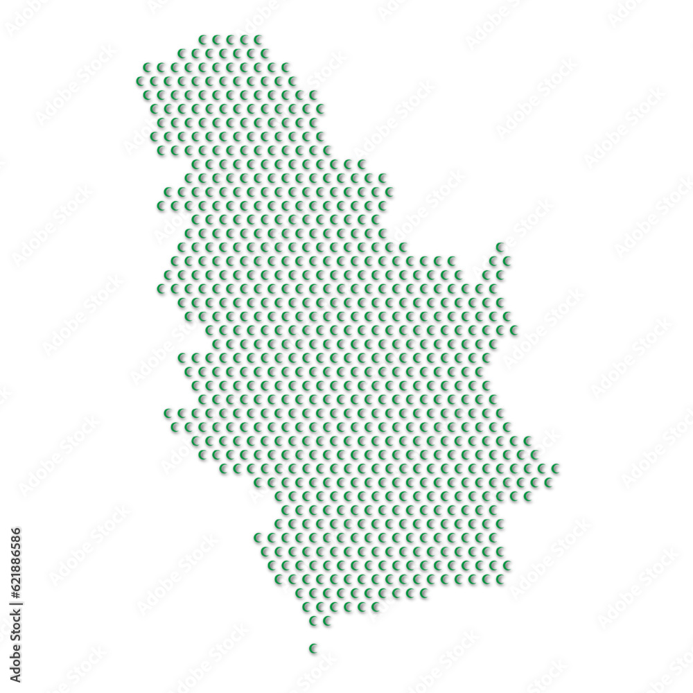 Map of the country of Republic of Serbia with green half moon icons texture on a white background