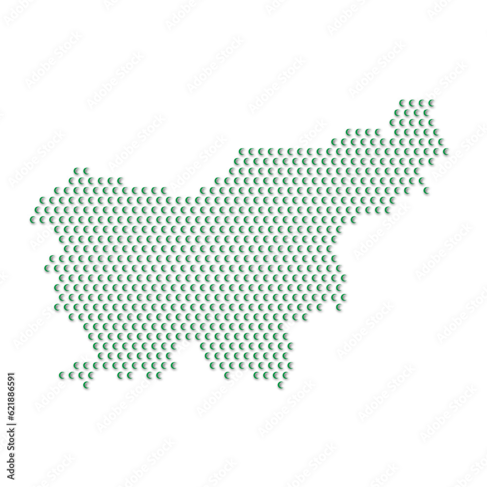 Map of the country of Slovenia with green half moon icons texture on a white background