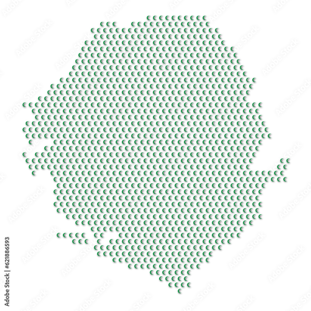 Map of the country of Sierra Leone with green half moon icons texture on a white background