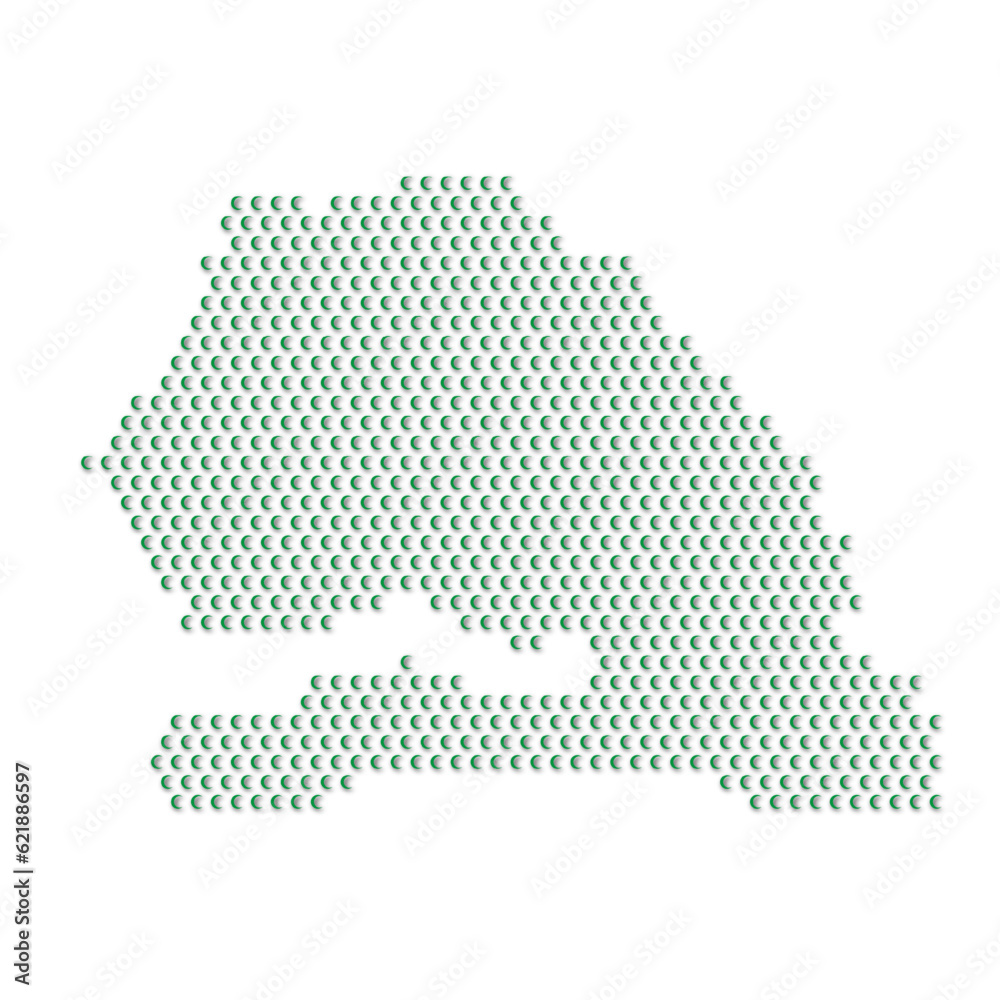 Map of the country of Senegal with green half moon icons texture on a white background