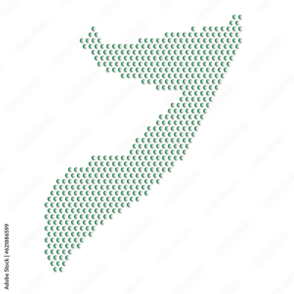 Map of the country of Somalia with green half moon icons texture on a white background