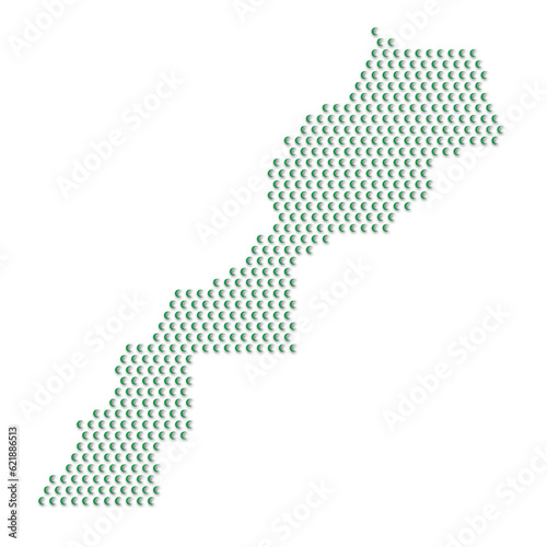 Map of the country of Morocco with green half moon icons texture on a white background