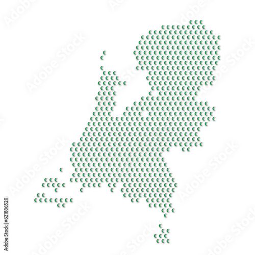 Map of the country of Netherlands with green half moon icons texture on a white background