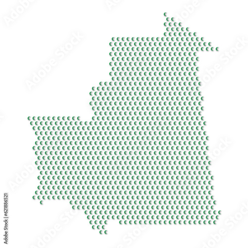 Map of the country of Mauritania with green half moon icons texture on a white background