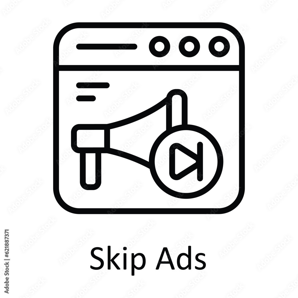 Skip Ads Vector  outline Icon Design illustration. Online streaming Symbol on White background EPS 10 File
