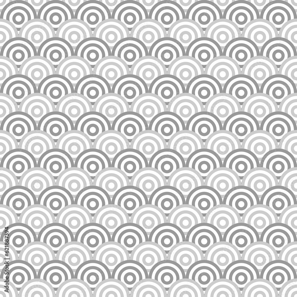 Seamless japanese pattern with scales. Fish scale wallpaper. Asian traditional ornament with repeated scallops. Repeated circles and semicircles background. Vinyl motif. Surface design. Vector art. Seamless japanese pattern with scales. Fish scale wallpaper. Asian traditional ornament with repeated scallops. Repeated circles and semicircles background. Vinyl motif. Surface design. Vector art.