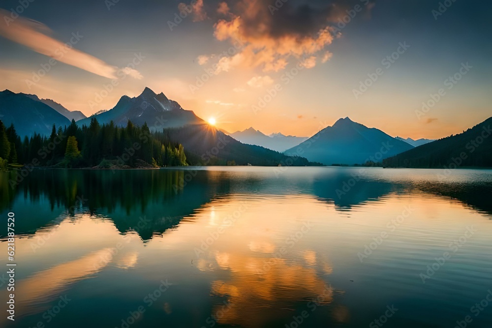 lake in the mountains generated by AI technology lake in the mountains generated by AI technology