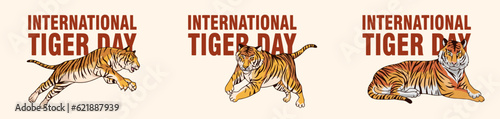 International tiger day vector illustration with tiger animals for salvation efforts and conservation