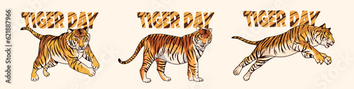 International tiger day vector illustration with tiger animals for salvation efforts and conservation