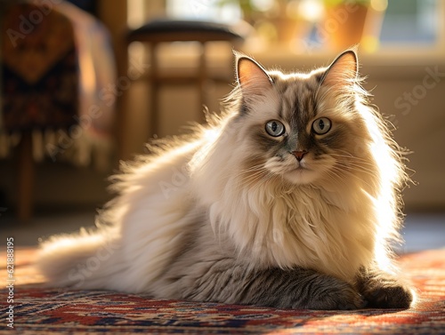Ragdoll Cat lounging on a vintage rug (Generative AI)