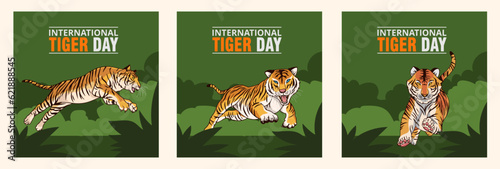 International tiger day vector illustration with tiger animals for salvation efforts and conservation
