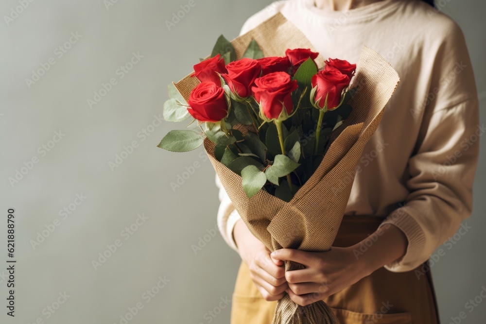 An image portraying a person surprising their loved one with a romantic gesture, such as presenting a bouquet of roses, planning a surprise outing, or preparing a thoughtful gift. Generative Ai An image portraying a person surprising their loved one with a romantic gesture, such as presenting a bouquet of roses, planning a surprise outing, or preparing a thoughtful gift. Generative Ai