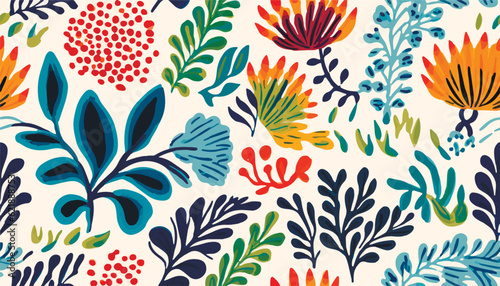 Hand drawn ethnic botanical ornamental pattern. Cute abstract organic shapes print. Collage contemporary design.