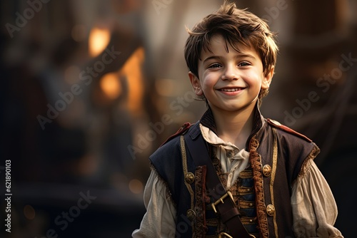 young pirate boy on pirate ship, Generative Ai photo