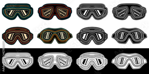 Set vector Safety glasses icon. Retro goggles vintage design illustration