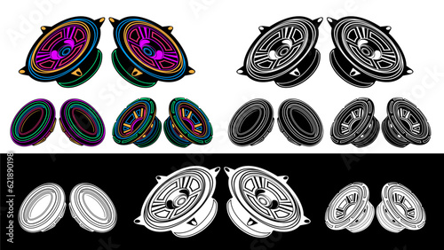 set bass car speaker icon symbol. subwoofer logo design vector illustration	