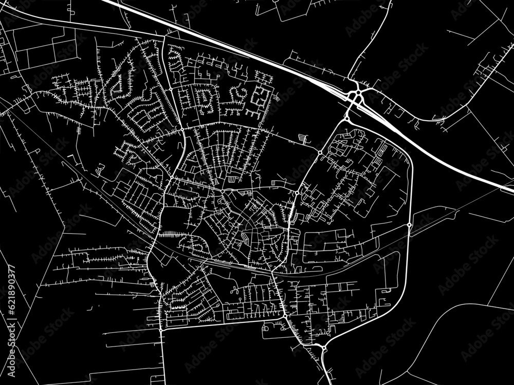 Vector road map of the city of  Winschoten in the Netherlands with white roads on a black background.